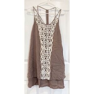 Entro‎ Crochet Tank Top Brown Sleeveless Casual Summer Beach Cover Up